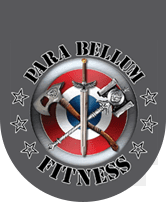 A logo of para bellum fitness with some weapons