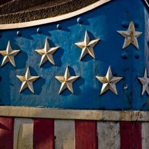 A close up of the stars on an american flag.