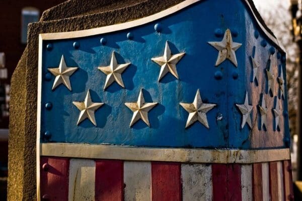 A close up of the stars on an american flag.