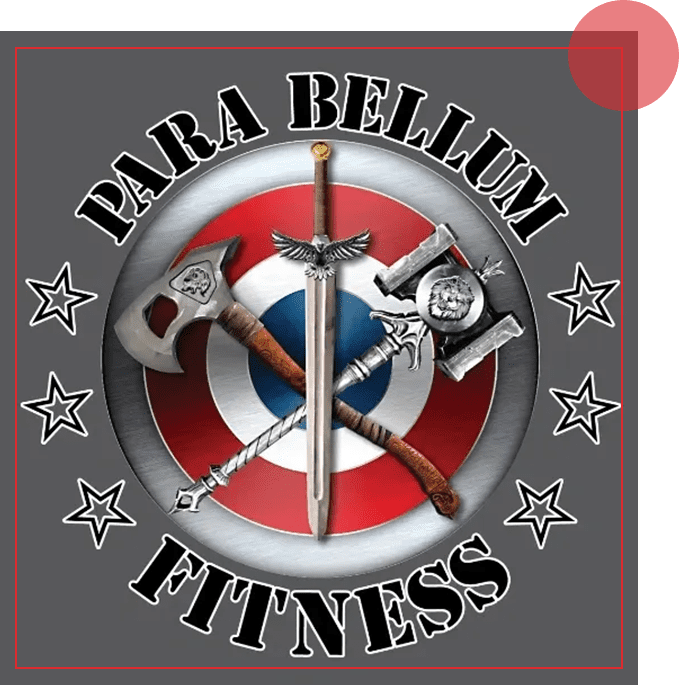 A logo of para bellum fitness with swords and axes.